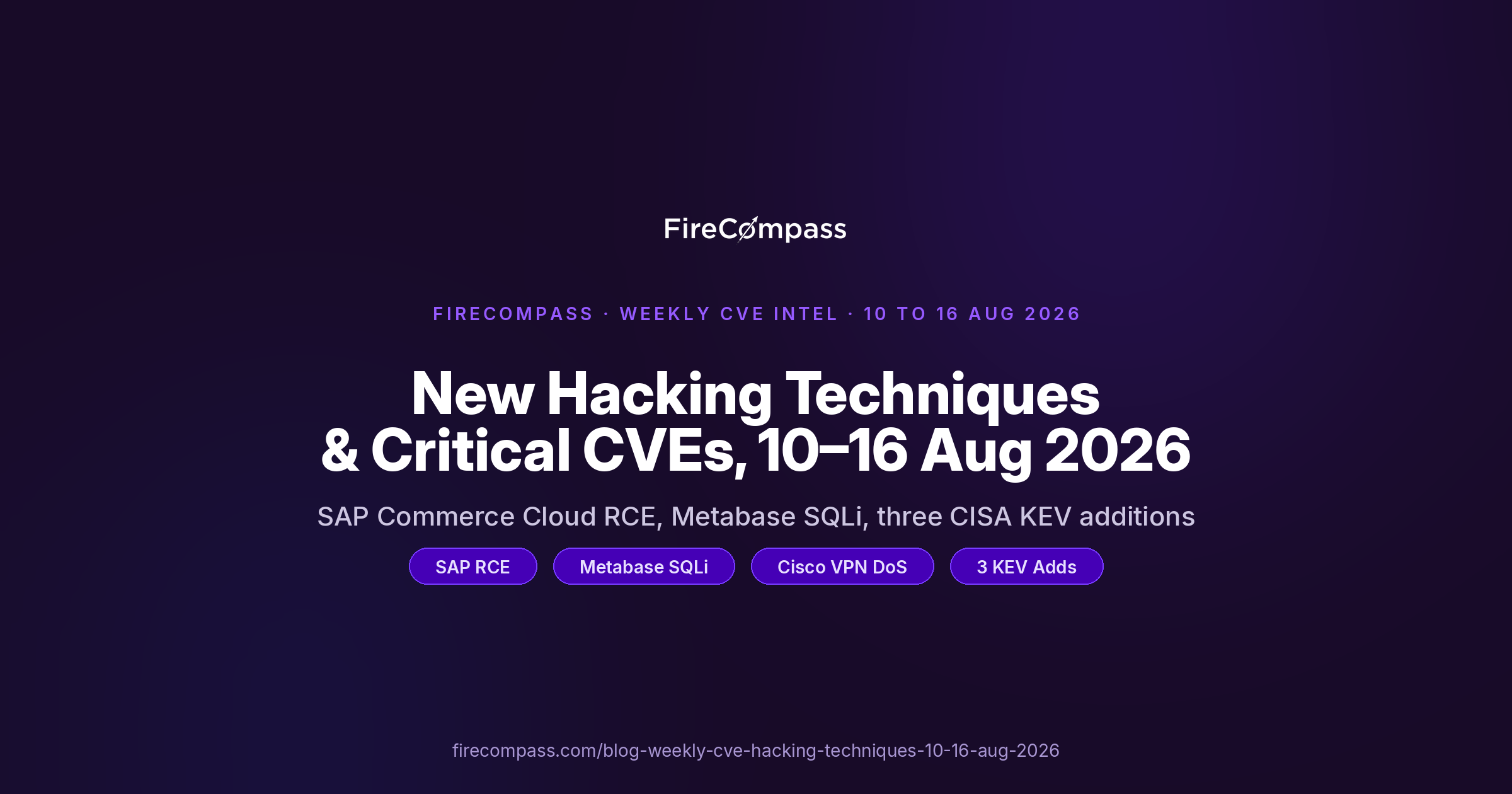 Weekly Report: New Hacking Techniques and Critical CVEs 10 Aug to 16 Aug 2026