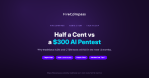 Diagram comparing traditional half-cent ASM scanning vs $300 AI agent penetration testing depth