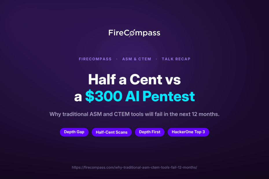 Diagram comparing traditional half-cent ASM scanning vs $300 AI agent penetration testing depth